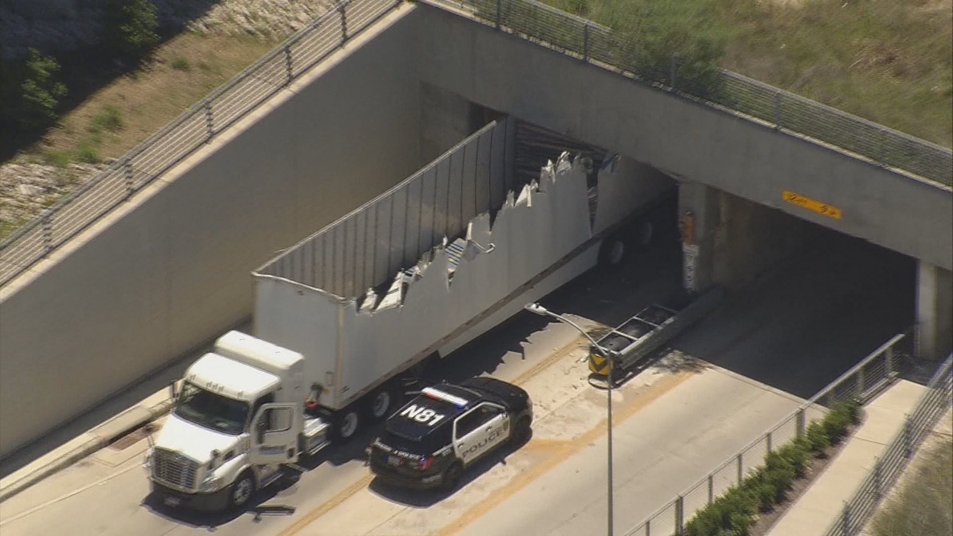 Photos Top of truck ripped off after hitting bridge near downtown